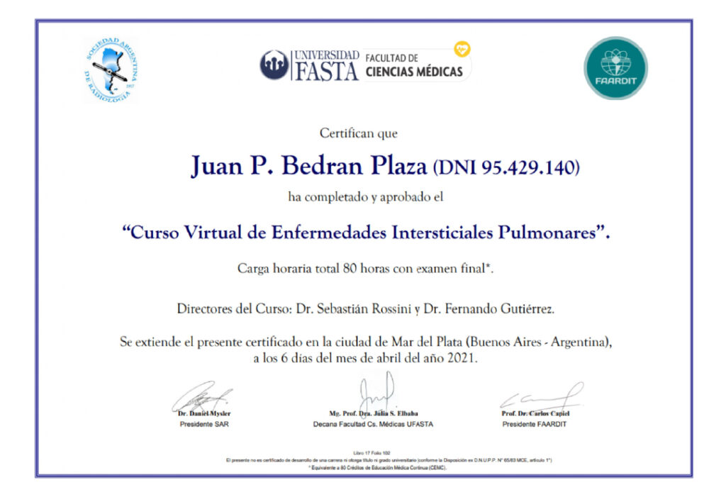 Juan Pablo Bedrán-certificado-Curso Virtual de Enfermedades Intersticiales Pulmonares-100